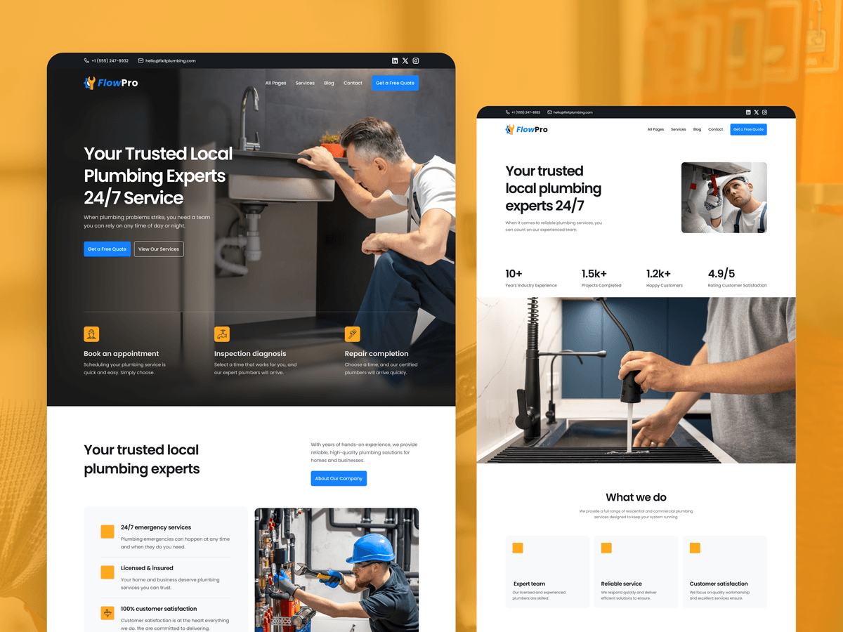 Emergency plumbing website concept